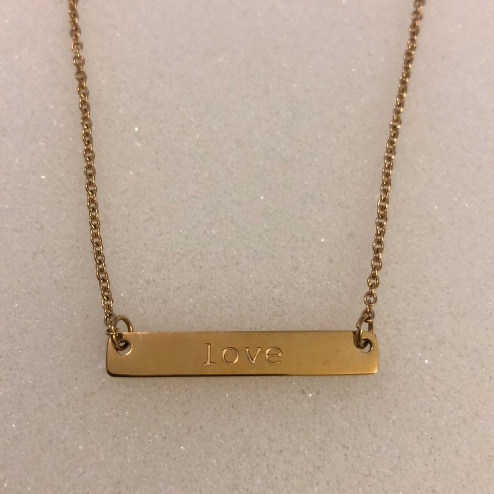 Gold LOVE bar necklace